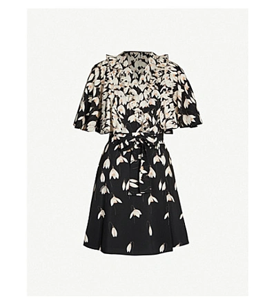 Shop Valentino Floral-print Silk Mini Dress In Black Multi