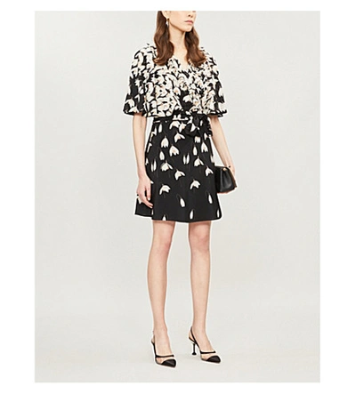 Shop Valentino Floral-print Silk Mini Dress In Black Multi
