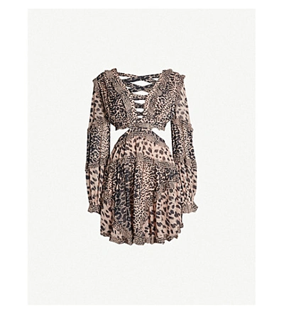 Shop Zimmermann Allia Leopard-print Woven Mini Dress In Spliced