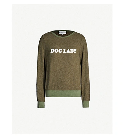 Shop Wildfox ‘dog Lady' Print Fleece Sweatshirt In Forest
