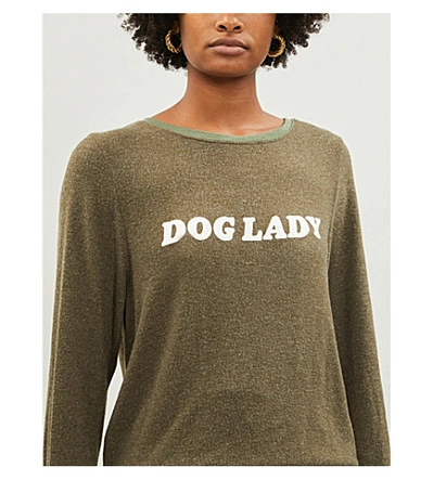 Shop Wildfox ‘dog Lady' Print Fleece Sweatshirt In Forest