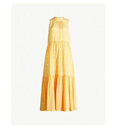 Shop Asceno Polka Dot-print High-neck Sleeveless Silk-crepe Dress In Yellow Polka