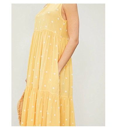 Shop Asceno Polka Dot-print High-neck Sleeveless Silk-crepe Dress In Yellow Polka