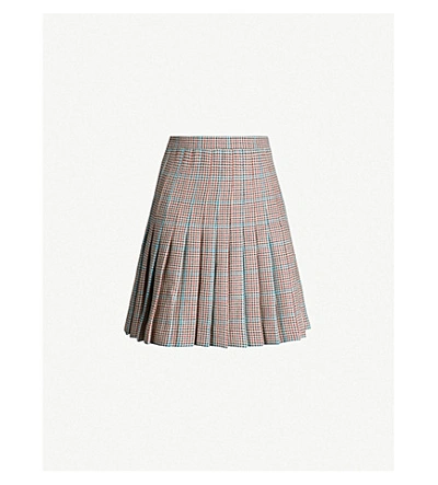 Shop Off-white Checked Pleated Wool Mini Skirt In All Over No Colour