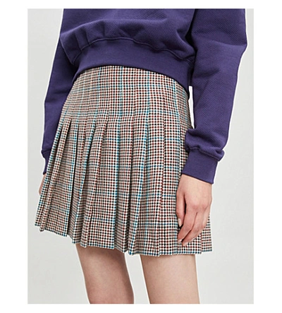 Shop Off-white Checked Pleated Wool Mini Skirt In All Over No Colour