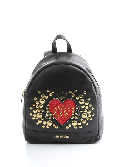 Shop Love Moschino Black Faux Leather Backpack