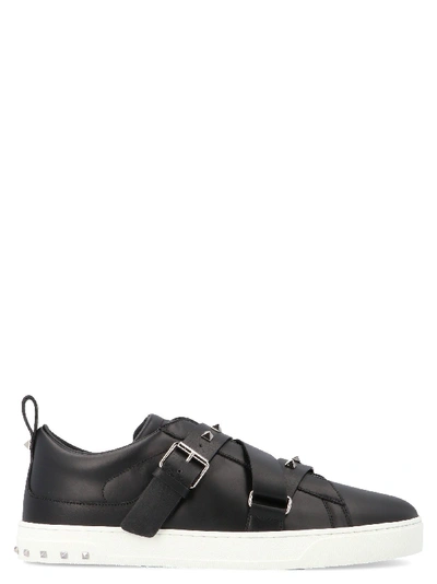 Shop Valentino Black Leather Sneakers