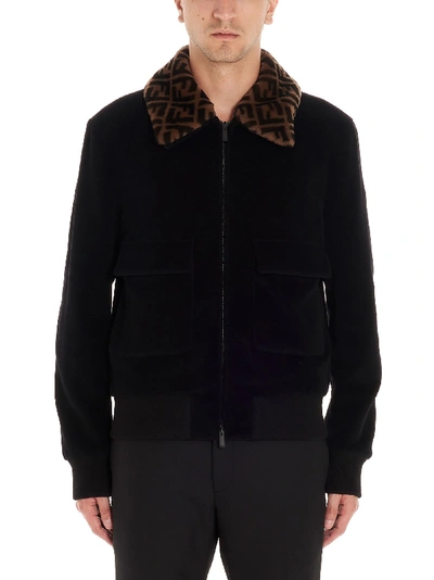 Shop Fendi Black Wool Outerwear Jacket