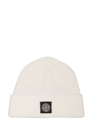 Shop Stone Island White Wool Hat