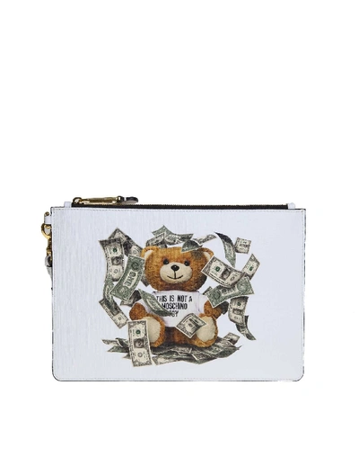 Shop Moschino White Leather Clutch