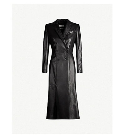 Shop Alexander Mcqueen Double-breasted Leather Trench Coat In Black