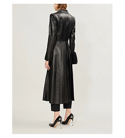 Shop Alexander Mcqueen Double-breasted Leather Trench Coat In Black
