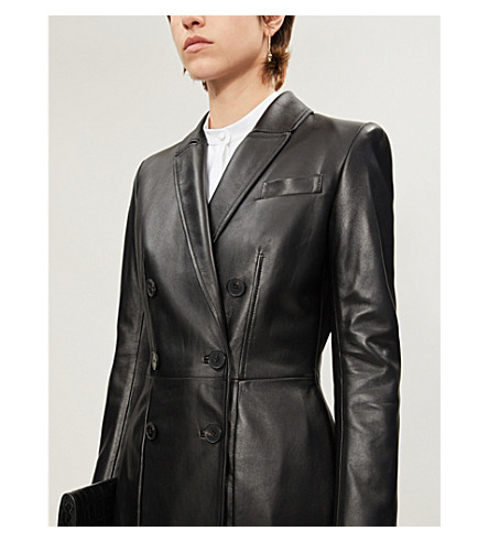 Alexander Mcqueen Double-breasted Leather Trench Coat In Black | ModeSens