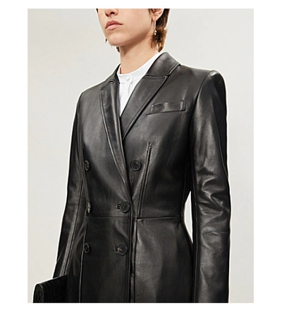 Shop Alexander Mcqueen Double-breasted Leather Trench Coat In Black