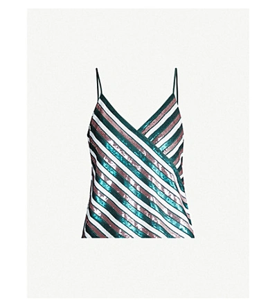 Shop Diane Von Furstenberg Agnes Striped Sequinned Silk Top In Flag Stripe Dark Forest