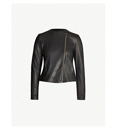 Shop Vince Zipped Leather Jacket In Black