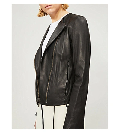 Shop Vince Zipped Leather Jacket In Black