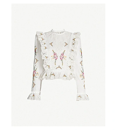 Shop Zimmermann Allia Lace-detail Linen And Cotton-blend Top In Ivory