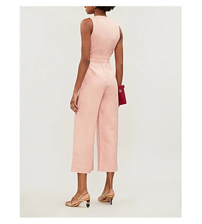 Shop Alexis V-neck Frill-sleeved Linen Jumpsuit In Blush