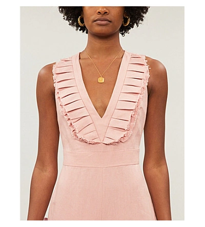 Shop Alexis V-neck Frill-sleeved Linen Jumpsuit In Blush