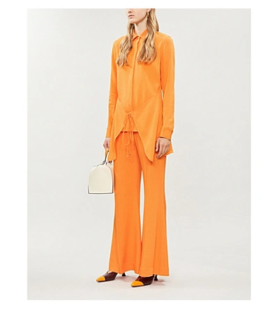 Shop Rosetta Getty Apron-wrap Crepe Shirt In Tangerine