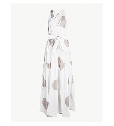 Shop Alexandra Miro Raphaela V-neck Printed Cotton Maxi Dress In Mink Spot