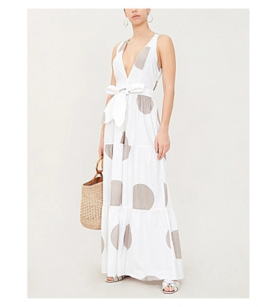 Shop Alexandra Miro Raphaela V-neck Printed Cotton Maxi Dress In Mink Spot