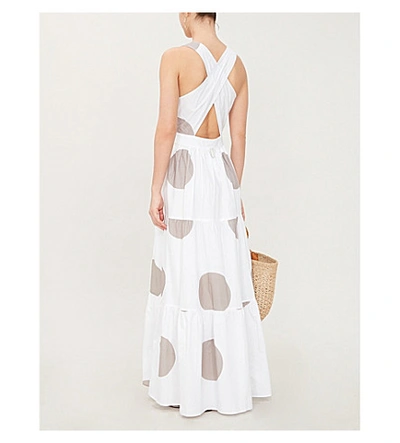 Shop Alexandra Miro Raphaela V-neck Printed Cotton Maxi Dress In Mink Spot
