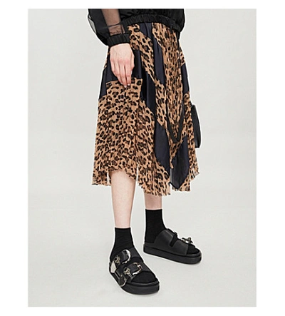 Shop Sacai Asymmetric Leopard-print Crepe Skirt In Beige