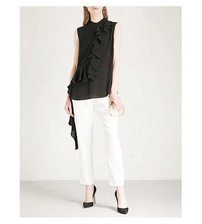 Shop Alexander Mcqueen Straight Cropped Crepe Trousers In Ivory