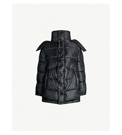 Shop Balenciaga New Swing Logo-print Padded Shell Coat In Black