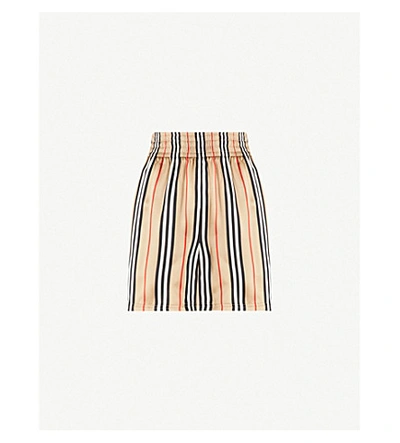 Shop Burberry Striped Wide High-rise Silk Shorts In Archive Beige