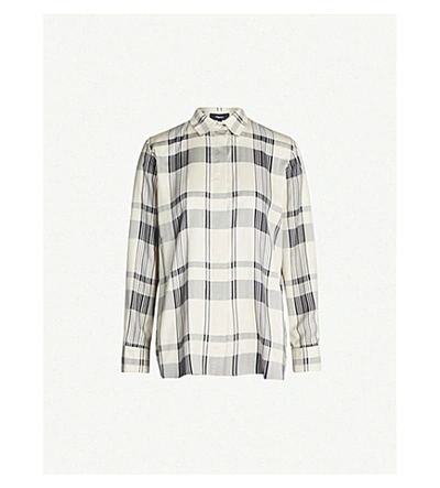 Shop Theory Checked Relaxed-fit Woven Shirt In Ivory/black