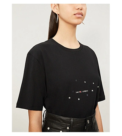 Shop Saint Laurent Metallic Logo-print Cotton-jersey T-shirt In Noir Argent