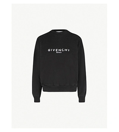 Shop Givenchy Ladies Black Logo-print Cotton-jersey Sweatshirt