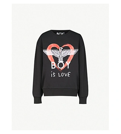 Shop Boy London Is Love Cotton-jersey Sweatshirt In Black