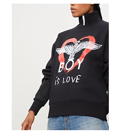 Shop Boy London Is Love Cotton-jersey Sweatshirt In Black