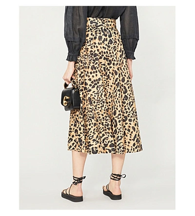 Shop Zimmermann Flared High-waist Leopard-print Linen Midi Skirt