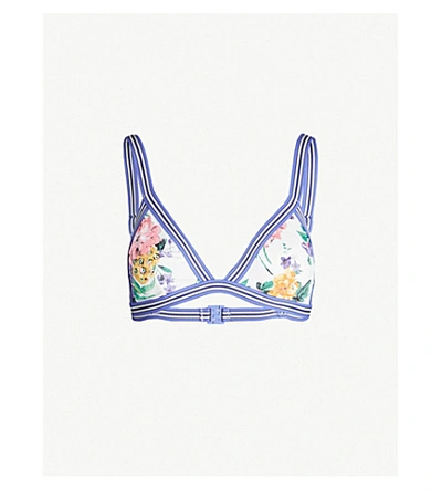 Shop Zimmermann Allia Floral-print Triangle Bikini Top In White Floral