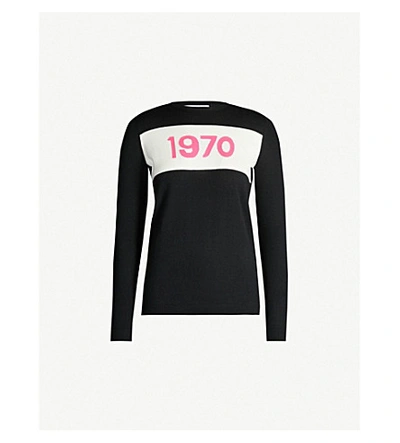 Shop Bella Freud Logo-intarsia Round-neck Wool Jumper In Black Pink