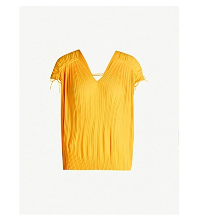 Shop Ted Baker Chasta Tie-shoulder Pleated Crepe Top In Yellow