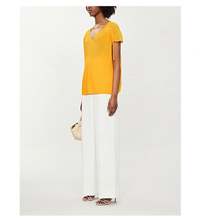 Shop Ted Baker Chasta Tie-shoulder Pleated Crepe Top In Yellow