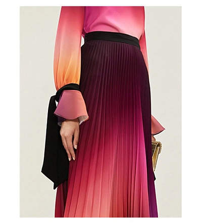 Shop Mary Katrantzou Marble-print Pleated Crepe Midi Skirt In Multi Fade
