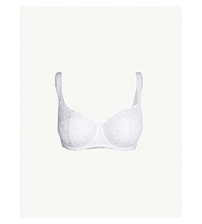 Shop Aubade Wandering Comfort Embroidered Stretch-tulle And Lace Bra In White