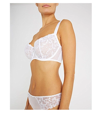 Shop Aubade Wandering Comfort Embroidered Stretch-tulle And Lace Bra In White