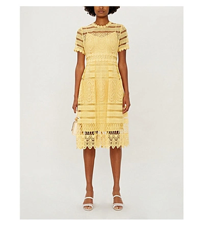 Maje Roseray Fitted Guipure lace Midi Dress In Yellow ModeSens