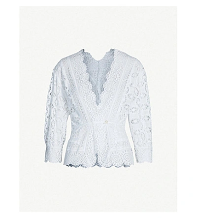 Shop Sandro Paula Lace-trim Cotton Shirt In White