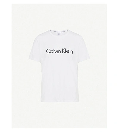 Shop Calvin Klein Womens White Logo-print Cotton-jersey T-shirt