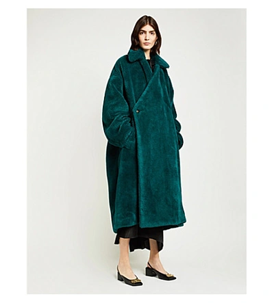 Shop Balenciaga Oversized Cashmere-blend Teddy Coat In Tundra Green