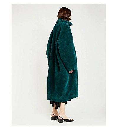Shop Balenciaga Oversized Cashmere-blend Teddy Coat In Tundra Green